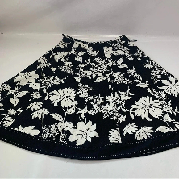 Autograph Black Floral Midi Skirt 6 Linen Blend Full Flowy Boho Vacation Office - Picture 6 of 12
